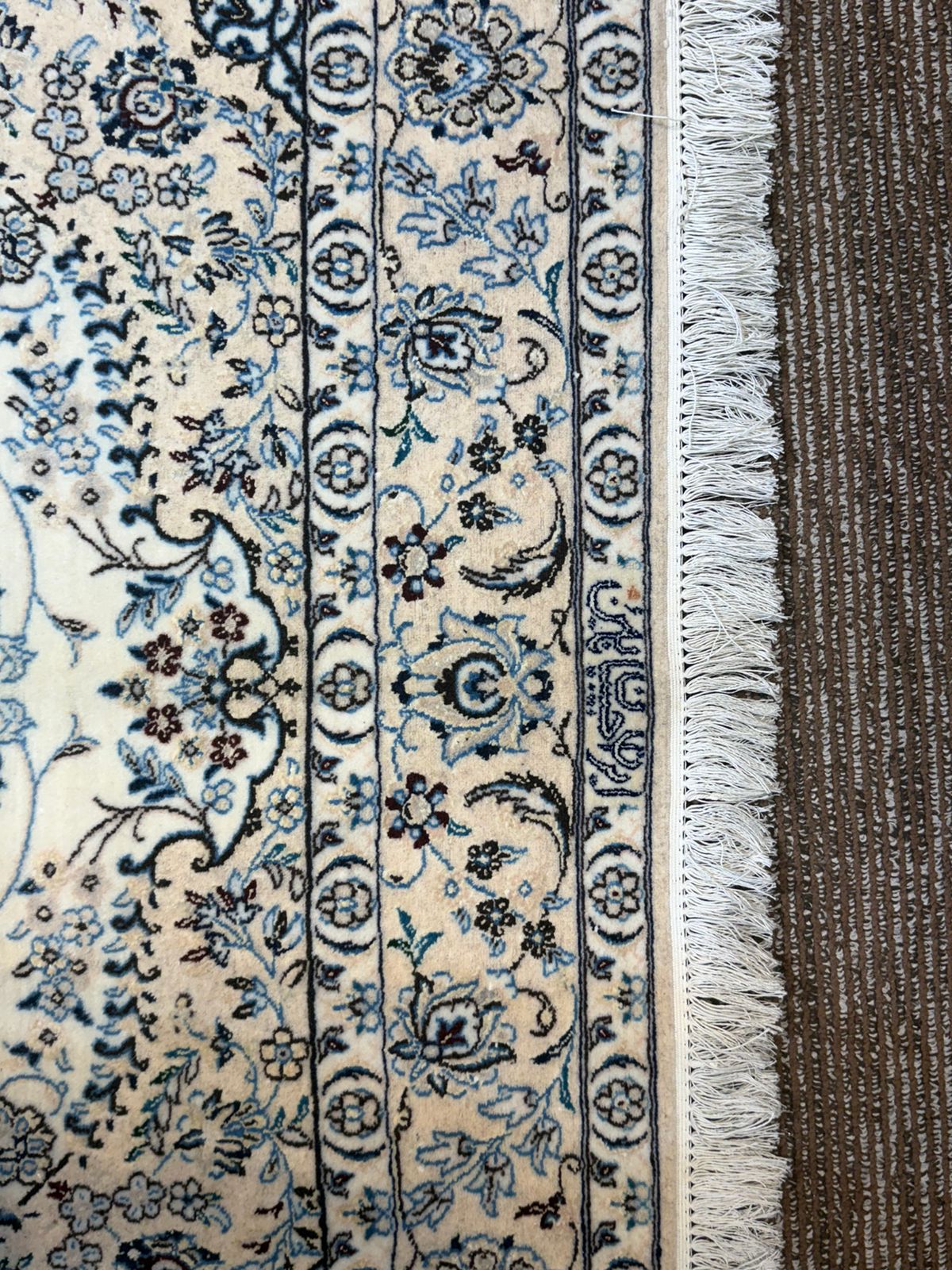 Handmade Persian Naheen Blue Floral Medallion with Cream Border | Made in Iran