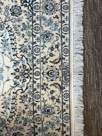 Handmade Persian Naheen Blue Floral Medallion with Cream Border | Made in Iran