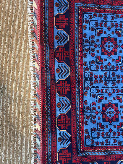 Handmade Afghan Khan Muhammadi Kamyab Rug - Pure Wool in Deep Red