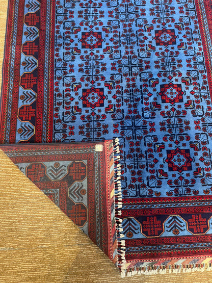 Handmade Afghan Khan Muhammadi Kamyab Rug - Pure Wool in Deep Red