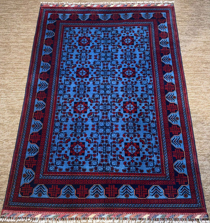 Handmade Afghan Khan Muhammadi Kamyab Rug - Pure Wool in Deep Red