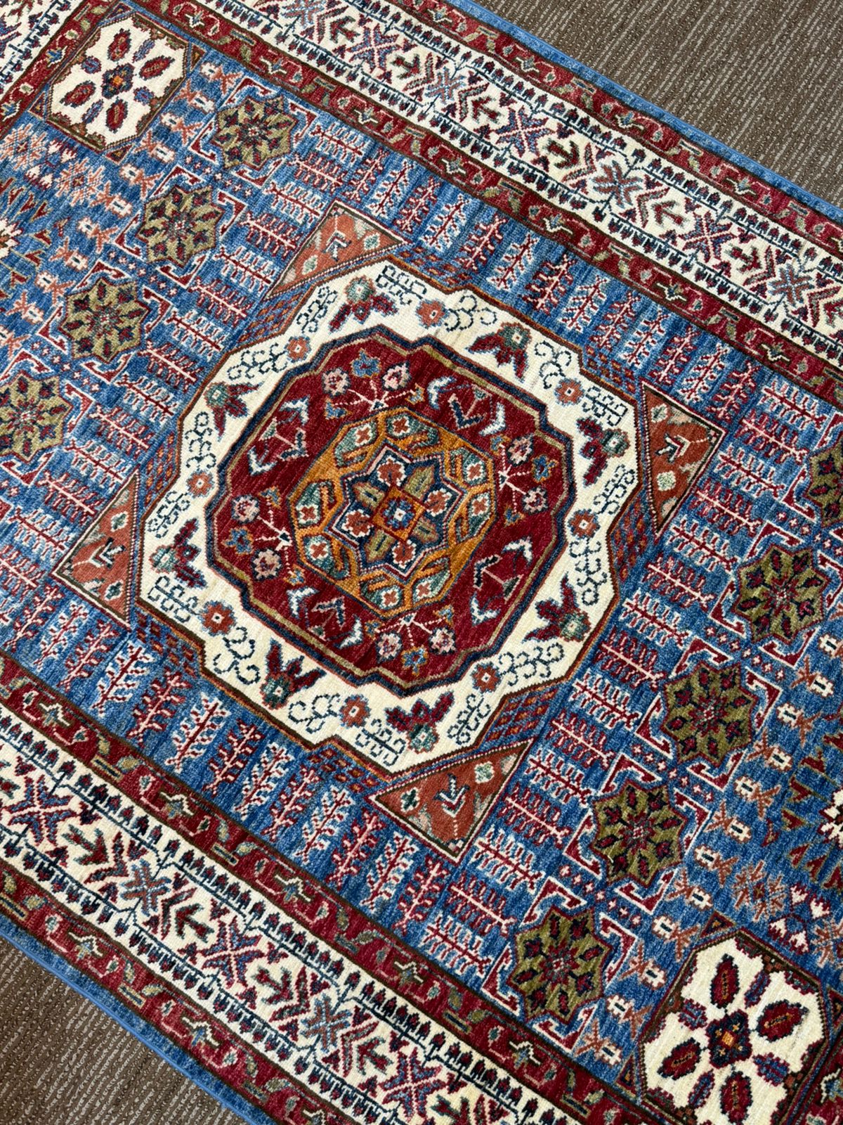 Authentic Afghan Handwoven Rug 5×7 ft – Blue & Red Carpet