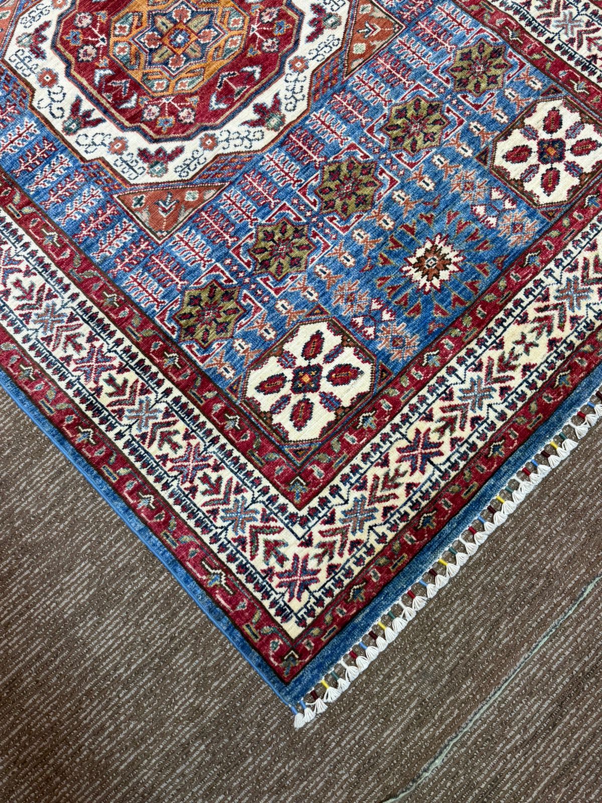 Authentic Afghan Handwoven Rug 5×7 ft – Blue & Red Carpet