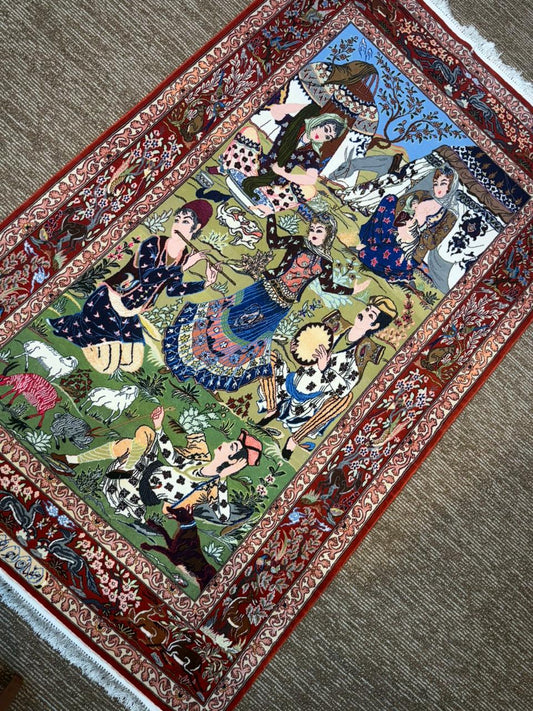 Authentic Isfahan Shikargah Carpet – Handmade Persian Hunting Design