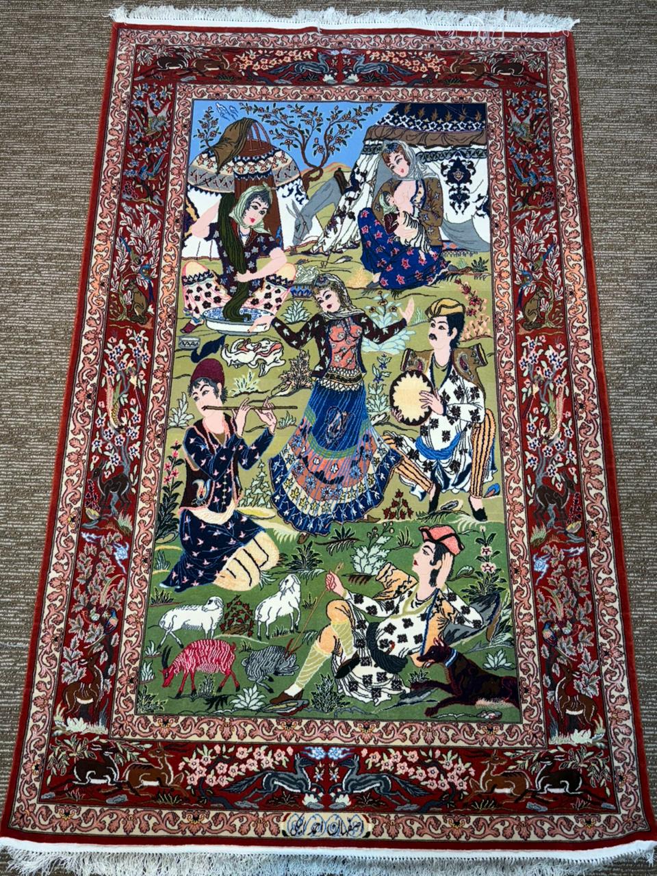 Authentic Isfahan Shikargah Carpet – Handmade Persian Hunting Design