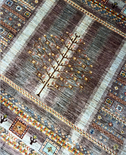 Handmade Afghan Tree of Life Carpet – 5x7 FT Grey & Multicolor Premium Wool/Silk Rug