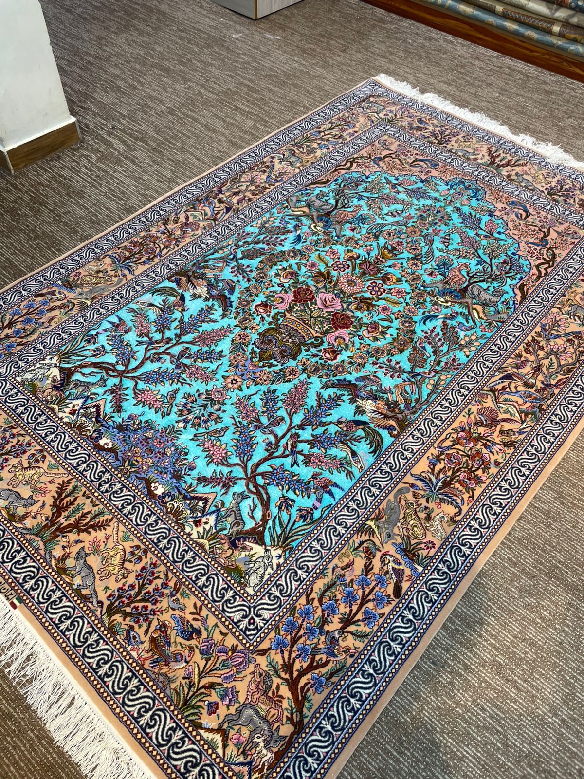 Isfahan Handmade Persian Carpet 5x7 ft – Blue & White Silk and Wool Luxury Rug