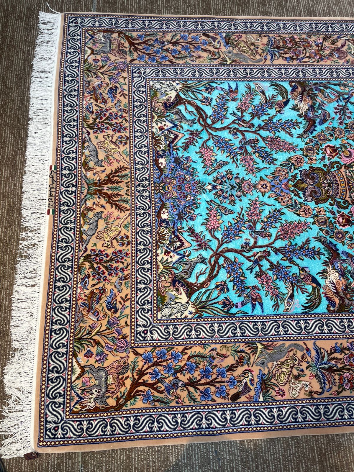 Isfahan Handmade Persian Carpet 5x7 ft – Blue & White Silk and Wool Luxury Rug