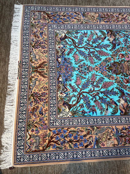 Isfahan Handmade Persian Carpet 5x7 ft – Blue & White Silk and Wool Luxury Rug