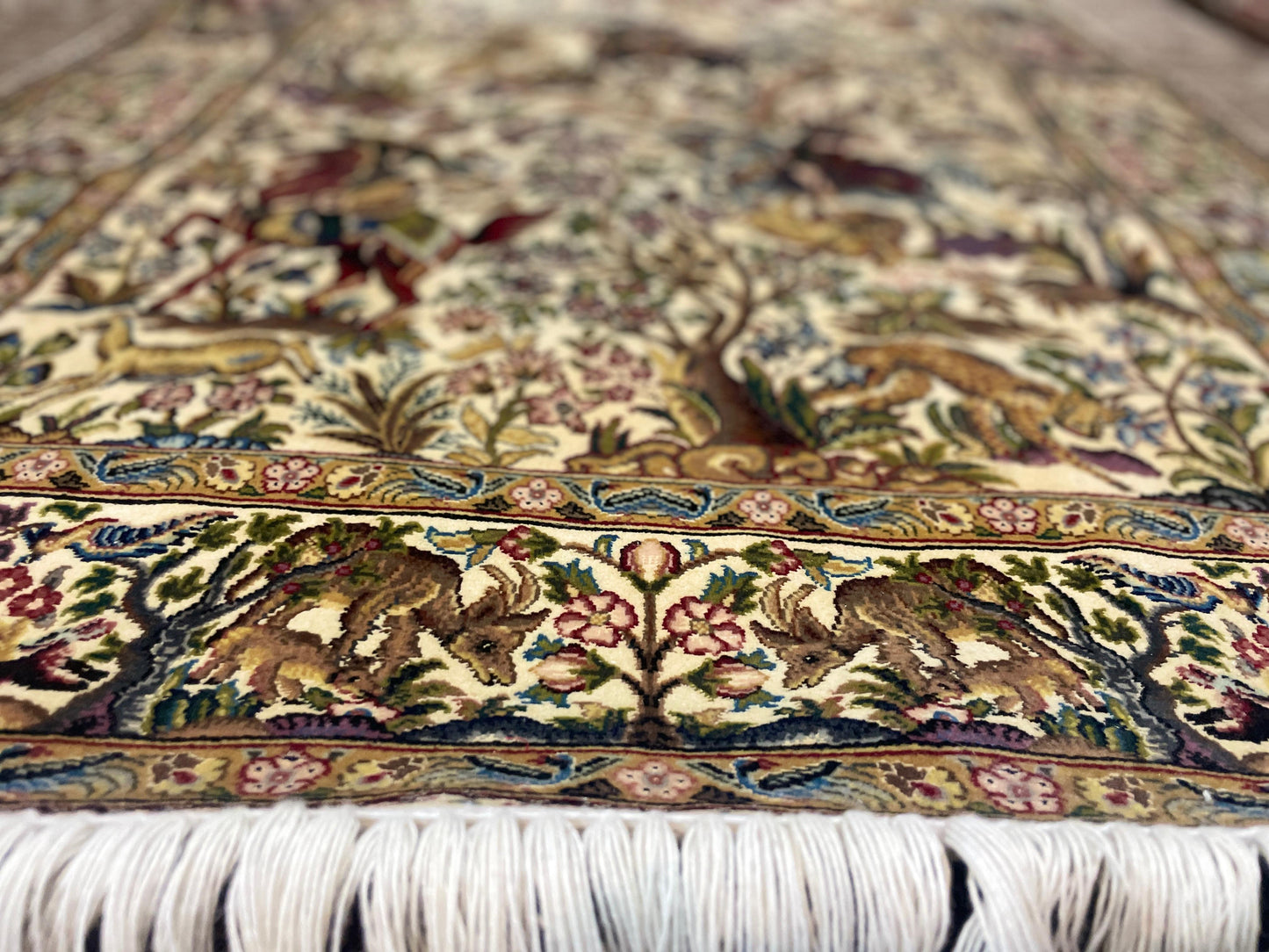 Handmade Pakistani Carpet 3x5 ft – Golden Horse & Tree Design Decorative Rug