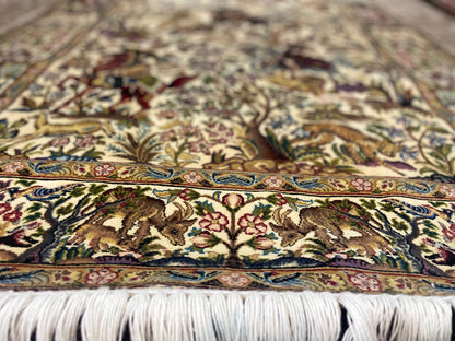 Handmade Pakistani Carpet 3x5 ft – Golden Horse & Tree Design Decorative Rug
