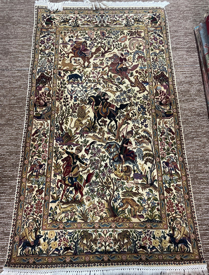 Handmade Pakistani Carpet 3x5 ft – Golden Horse & Tree Design Decorative Rug