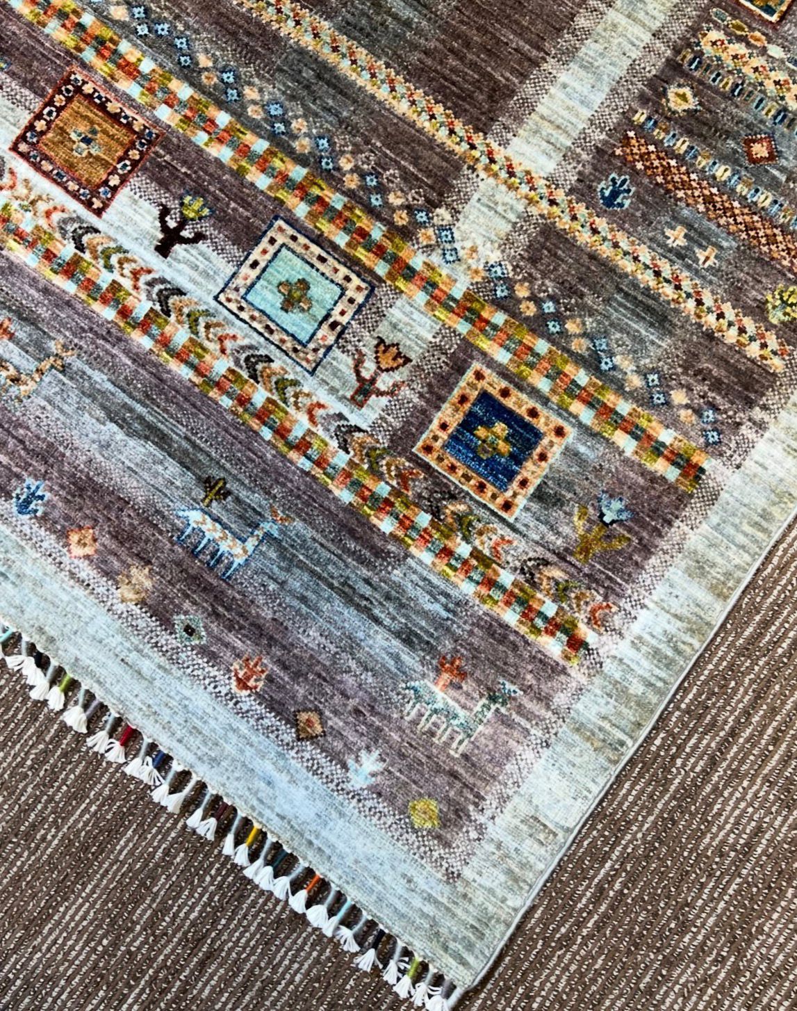 Handmade Afghan Tree of Life Carpet – 5x7 FT Grey & Multicolor Premium Wool/Silk Rug