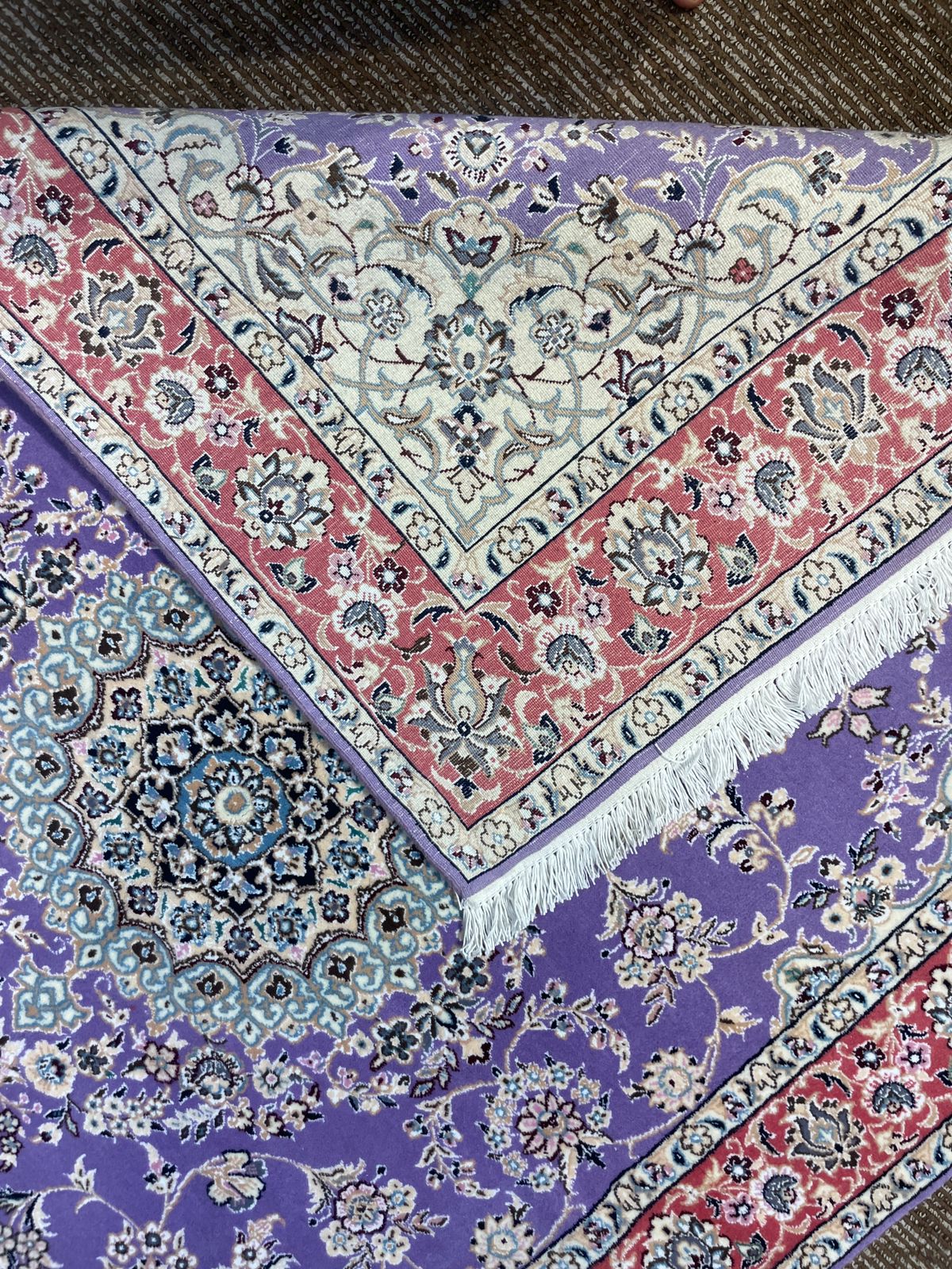 Fine Quality Persian Nahine Rug – 6x4 FT Purple & Red Handmade Carpet