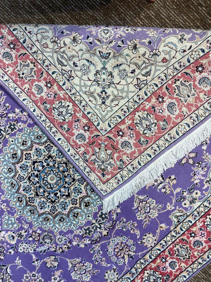 Fine Quality Persian Nahine Rug – 6x4 FT Purple & Red Handmade Carpet