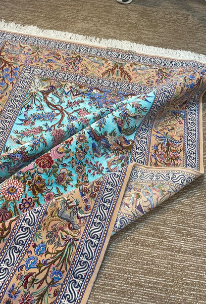 Isfahan Handmade Persian Carpet 5x7 ft – Blue & White Silk and Wool Luxury Rug