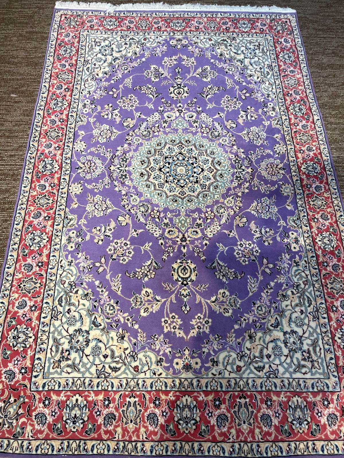 Fine Quality Persian Nahine Rug – 6x4 FT Purple & Red Handmade Carpet