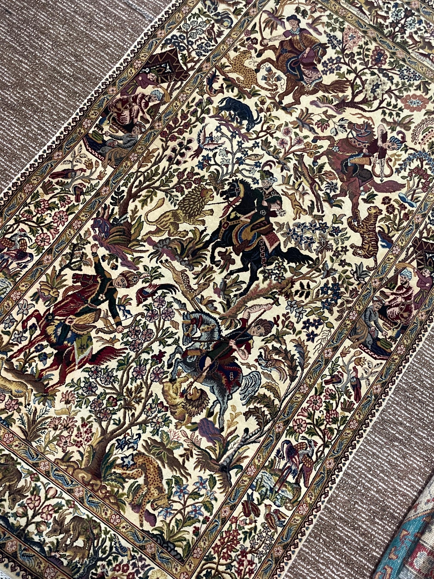 Handmade Pakistani Carpet 3x5 ft – Golden Horse & Tree Design Decorative Rug