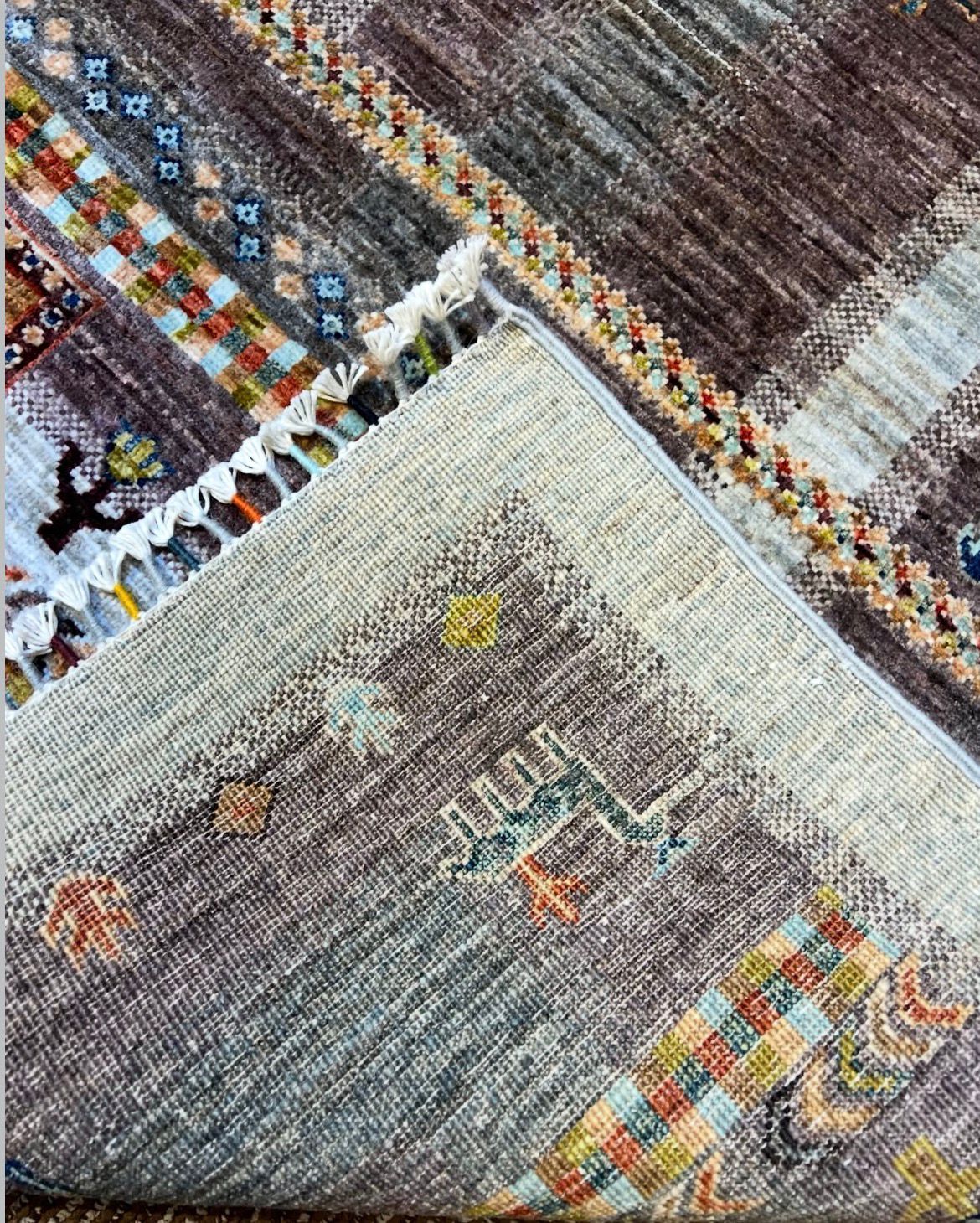 Handmade Afghan Tree of Life Carpet – 5x7 FT Grey & Multicolor Premium Wool/Silk Rug